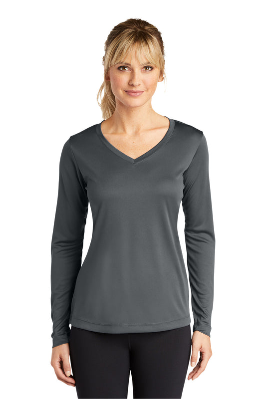 Sport-Tek Women's Long Sleeve PosiCharge Competitor V-Neck Tee. LST353LS Iron Grey