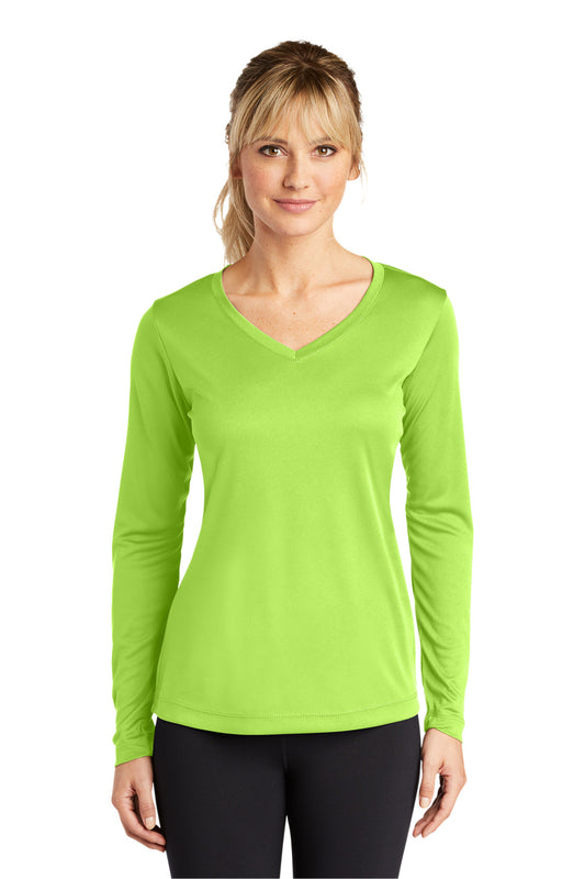 Sport-Tek Women's Long Sleeve PosiCharge Competitor V-Neck Tee. LST353LS Lime Shock