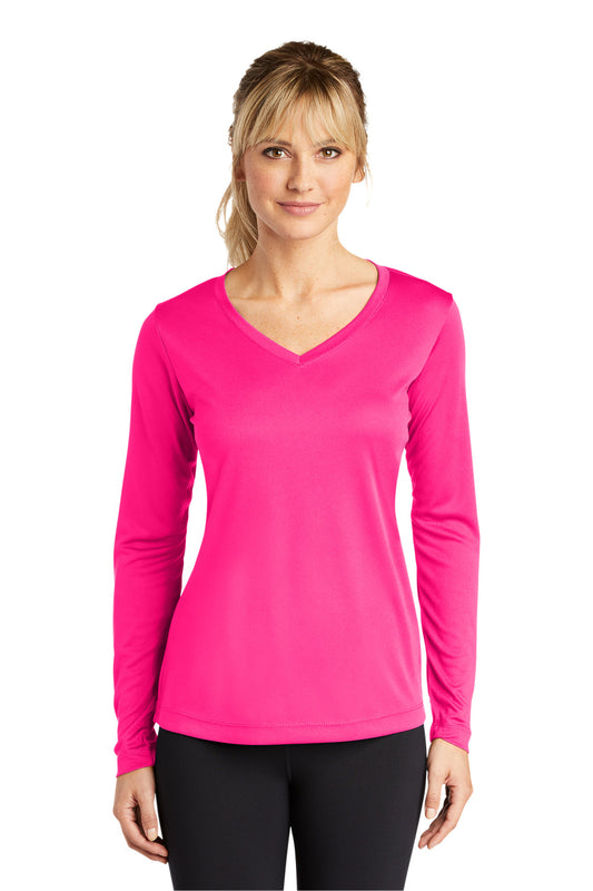 Sport-Tek Women's Long Sleeve PosiCharge Competitor V-Neck Tee. LST353LS Neon Pink