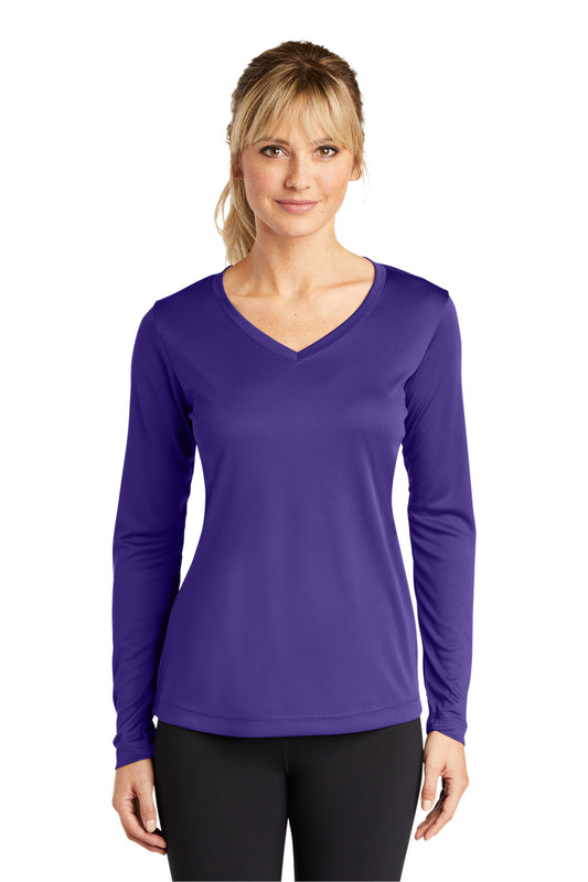 Sport-Tek Women's Long Sleeve PosiCharge Competitor V-Neck Tee. LST353LS Purple
