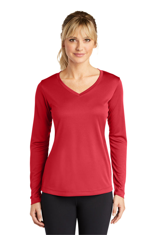 Sport-Tek Women's Long Sleeve PosiCharge Competitor V-Neck Tee. LST353LS True Red