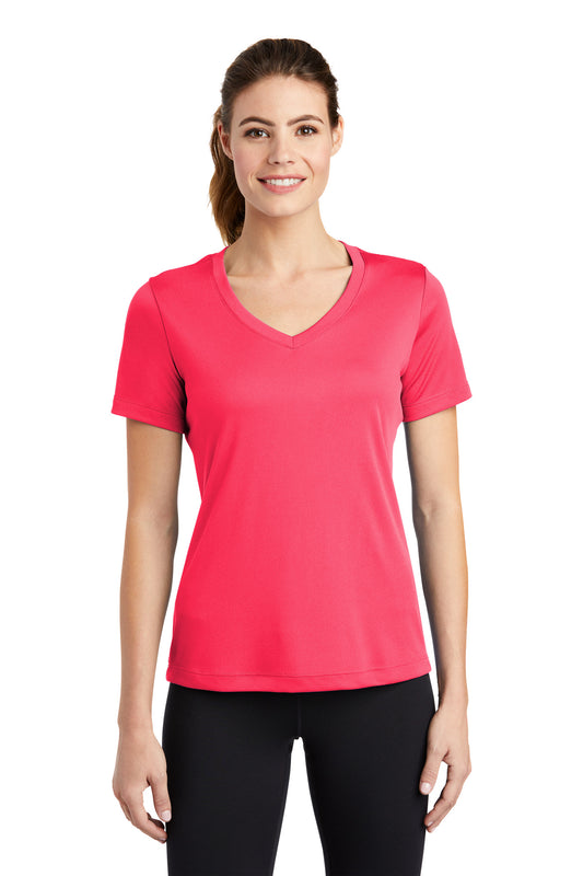 Sport-Tek Women's PosiCharge Competitor V-Neck Tee. LST353 Hot Coral