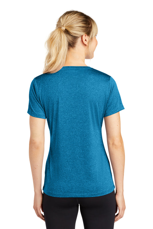 Sport-Tek Women's Heather Contender Scoop Neck Tee. LST360 Blue Wake Heather
