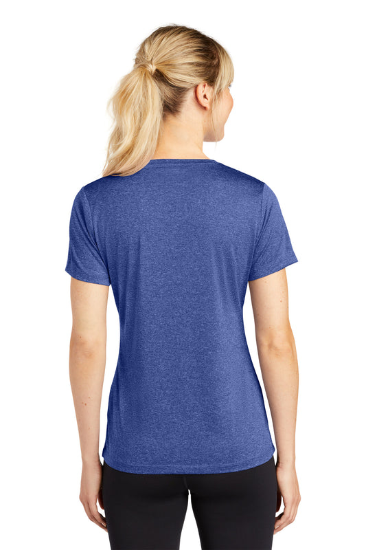 Sport-Tek Women's Heather Contender Scoop Neck Tee. LST360 Cobalt Heather