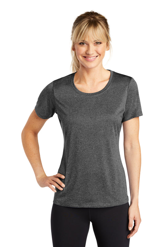 Sport-Tek Women's Heather Contender Scoop Neck Tee. LST360 Graphite Heather