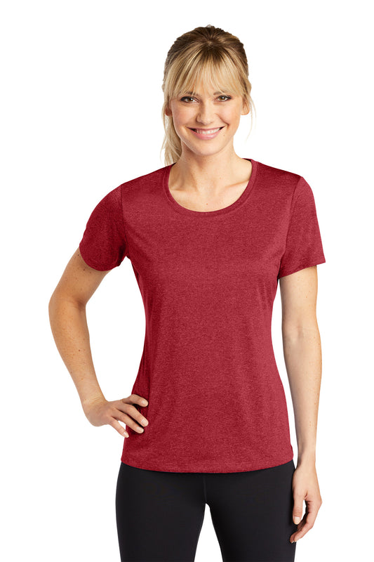 Sport-Tek Women's Heather Contender Scoop Neck Tee. LST360 Scarlet Heather