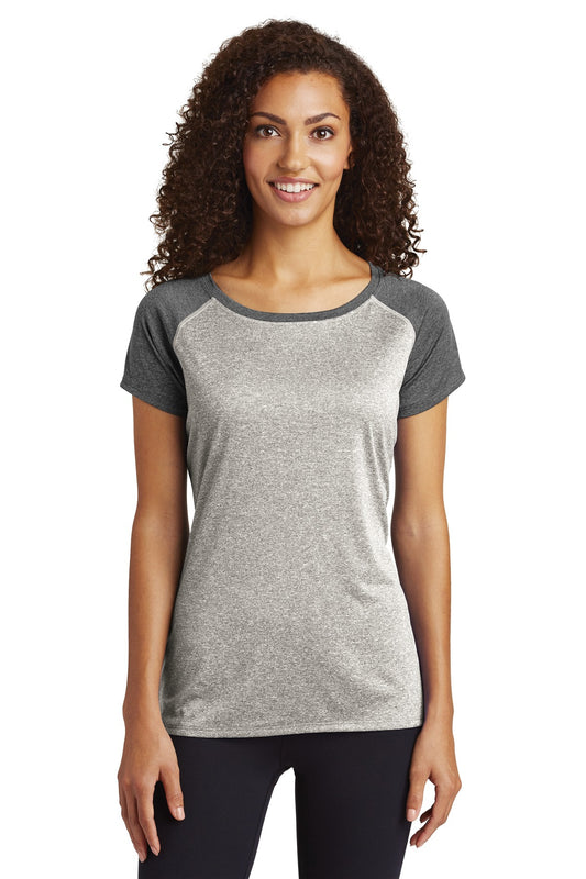 Sport-Tek  Women's Heather-On-Heather Contender  Scoop Neck Tee. LST362 Vintage Heather/ Graphite Heather