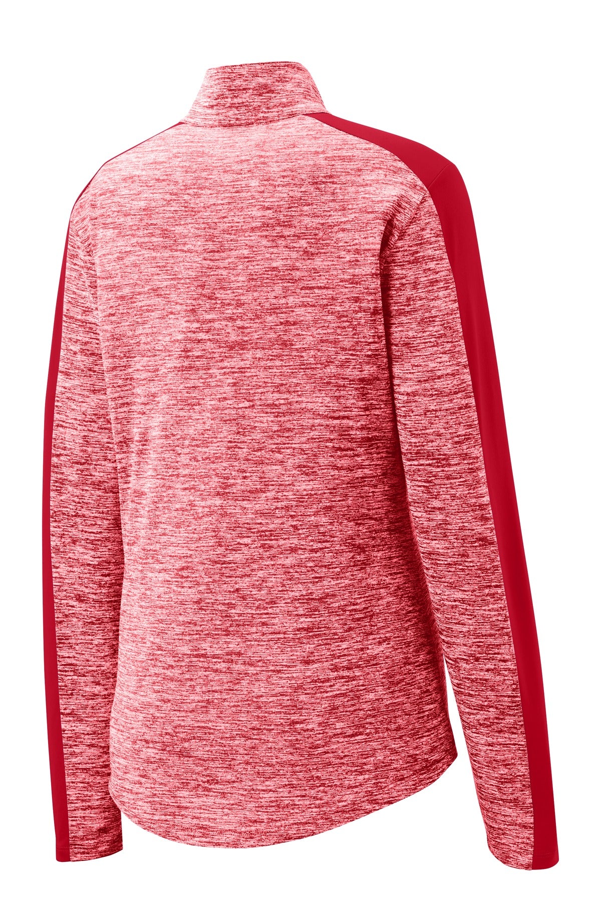 Sport-Tek Women's PosiCharge Electric Heather Colorblock 1/4-Zip Pullover. LST397 Deep Red Electric/ Deep Red
