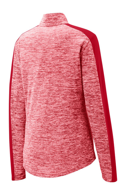 Sport-Tek Women's PosiCharge Electric Heather Colorblock 1/4-Zip Pullover. LST397 Deep Red Electric/ Deep Red