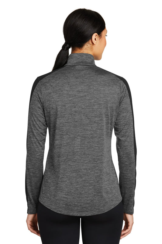 Sport-Tek Women's PosiCharge Electric Heather Colorblock 1/4-Zip Pullover. LST397 Grey-Black Electric/ Black