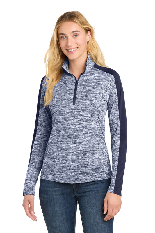 Sport-Tek Women's PosiCharge Electric Heather Colorblock 1/4-Zip Pullover LST397 True Navy Electric/ True Navy