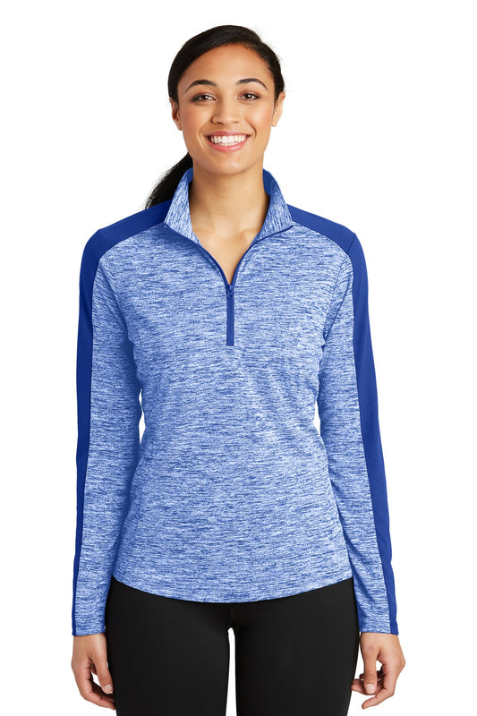 Sport-Tek Women's PosiCharge Electric Heather Colorblock 1/4-Zip Pullover. LST397 True Royal Electric/ True Royal