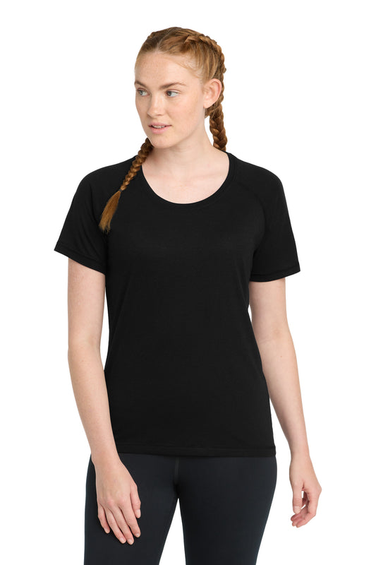 Sport-Tek Women's PosiCharge Tri-Blend Wicking Scoop Neck Raglan Tee LST400 Black Triad Solid