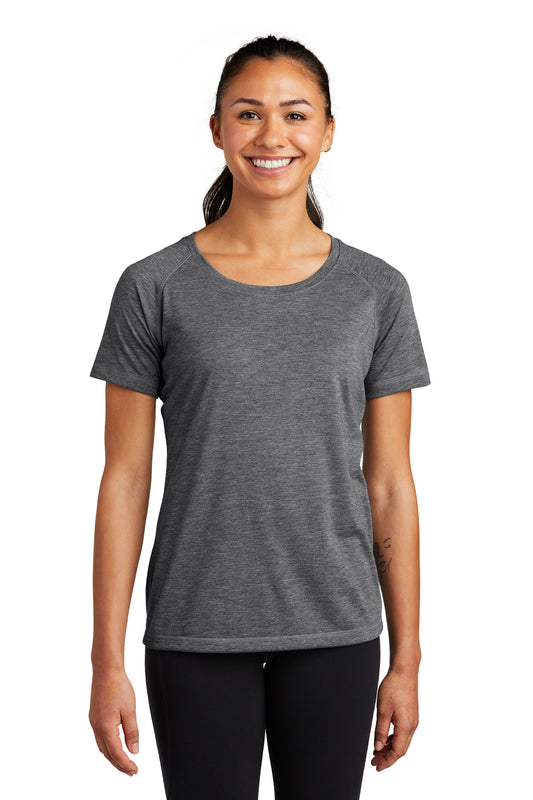 Sport-Tek  Women's PosiCharge  Tri-Blend Wicking Scoop Neck Raglan Tee. LST400 Dark Grey Heather