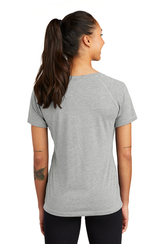 Sport-Tek  Women's PosiCharge  Tri-Blend Wicking Scoop Neck Raglan Tee. LST400 Light Grey Heather