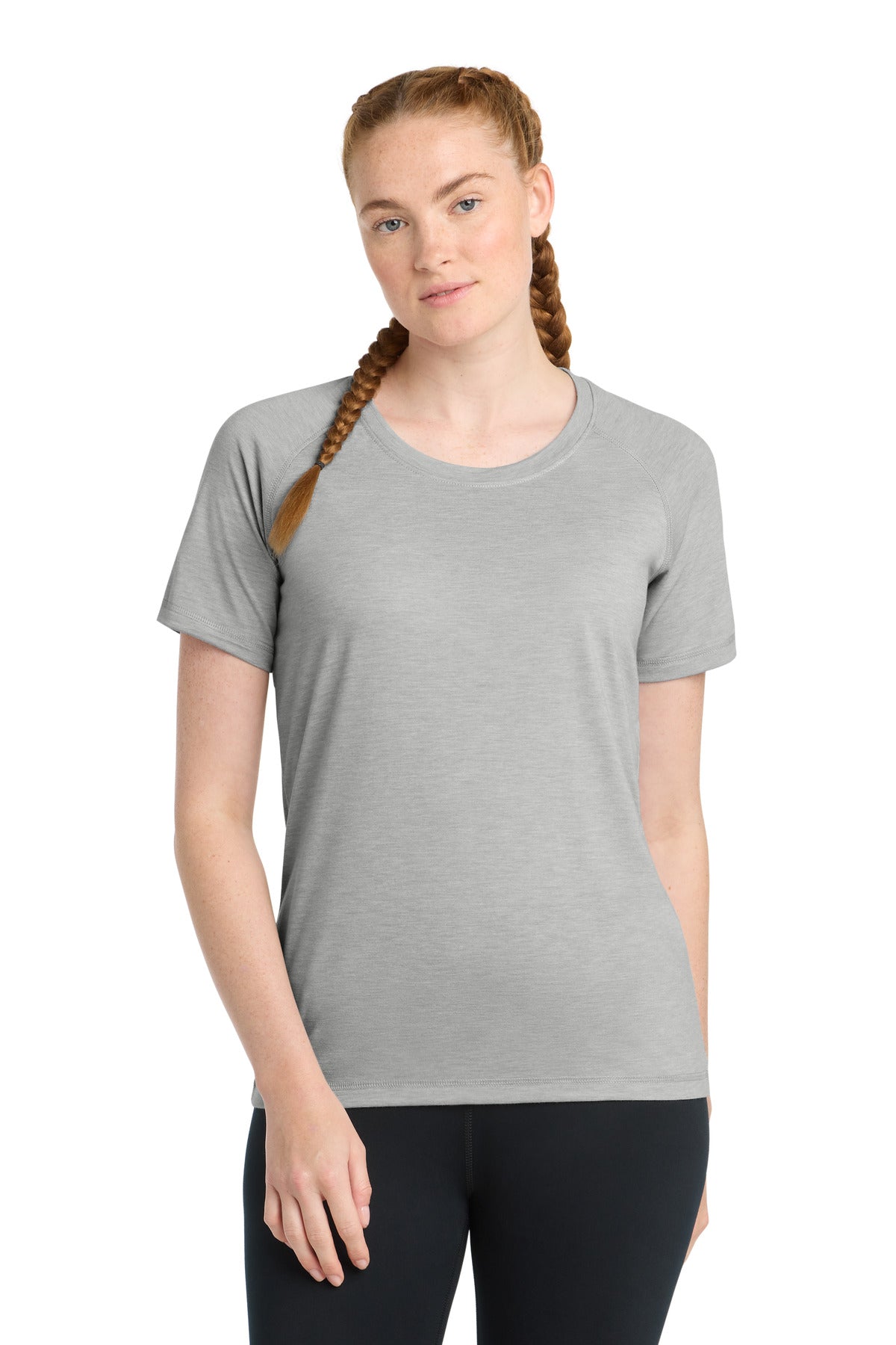 Sport-Tek Women's PosiCharge Tri-Blend Wicking Scoop Neck Raglan Tee LST400 Light Grey Heather