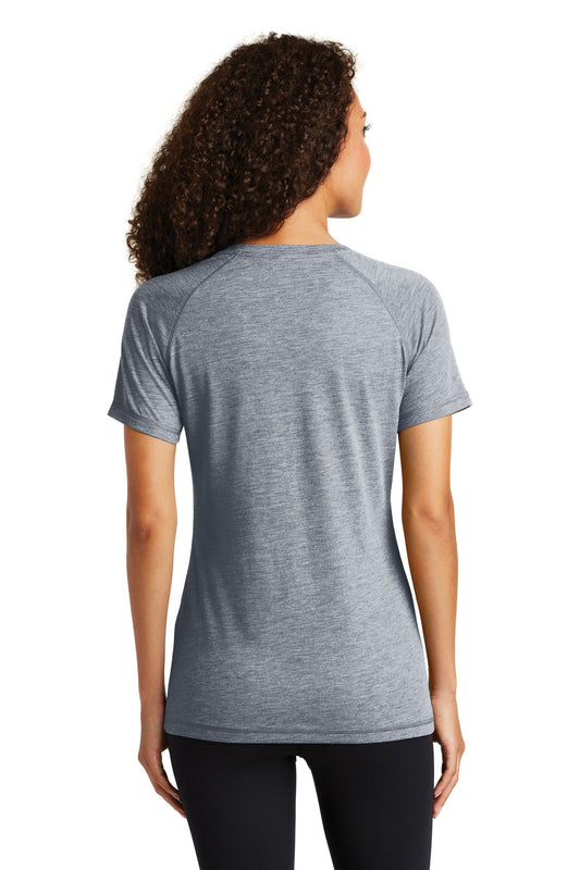 Sport-Tek  Women's PosiCharge  Tri-Blend Wicking Scoop Neck Raglan Tee. LST400 True Navy Heather