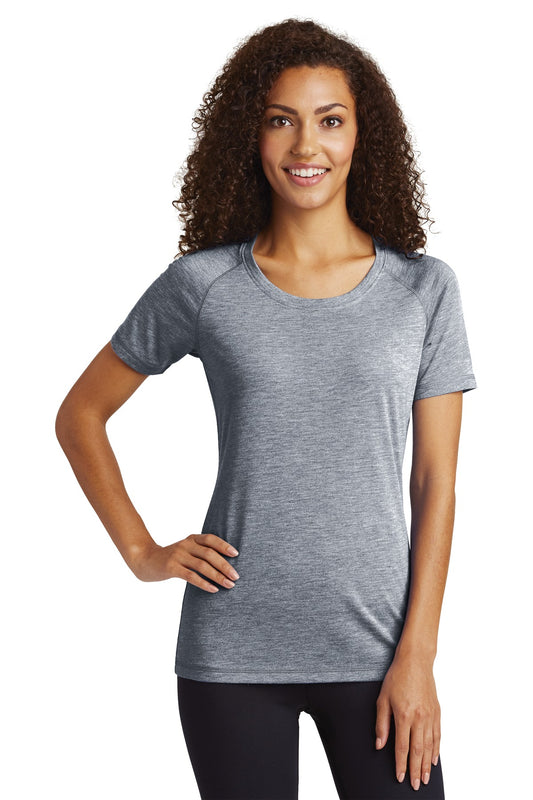 Sport-Tek  Women's PosiCharge  Tri-Blend Wicking Scoop Neck Raglan Tee. LST400 True Navy Heather