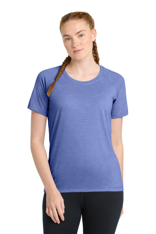 Sport-Tek Women's PosiCharge Tri-Blend Wicking Scoop Neck Raglan Tee LST400 True Royal Heather