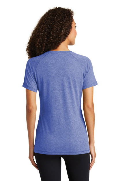 Sport-Tek  Women's PosiCharge  Tri-Blend Wicking Scoop Neck Raglan Tee. LST400 True Royal Heather