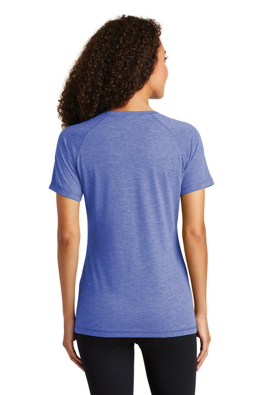 Sport-Tek  Women's PosiCharge  Tri-Blend Wicking Scoop Neck Raglan Tee. LST400 True Royal Heather