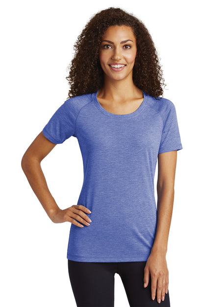 Sport-Tek  Women's PosiCharge  Tri-Blend Wicking Scoop Neck Raglan Tee. LST400 True Royal Heather