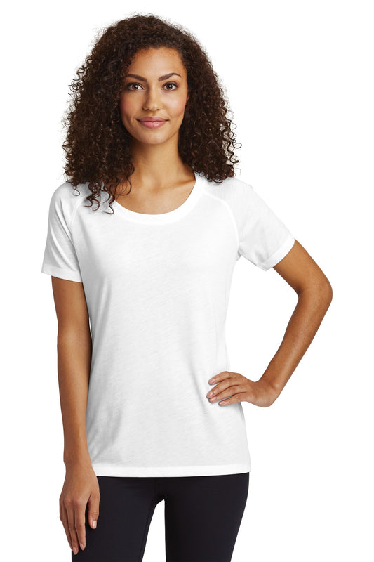Sport-Tek  Women's PosiCharge  Tri-Blend Wicking Scoop Neck Raglan Tee. LST400 White Triad Solid
