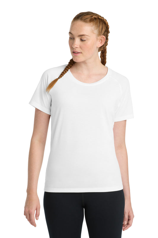 Sport-Tek Women's PosiCharge Tri-Blend Wicking Scoop Neck Raglan Tee LST400 White Triad Solid