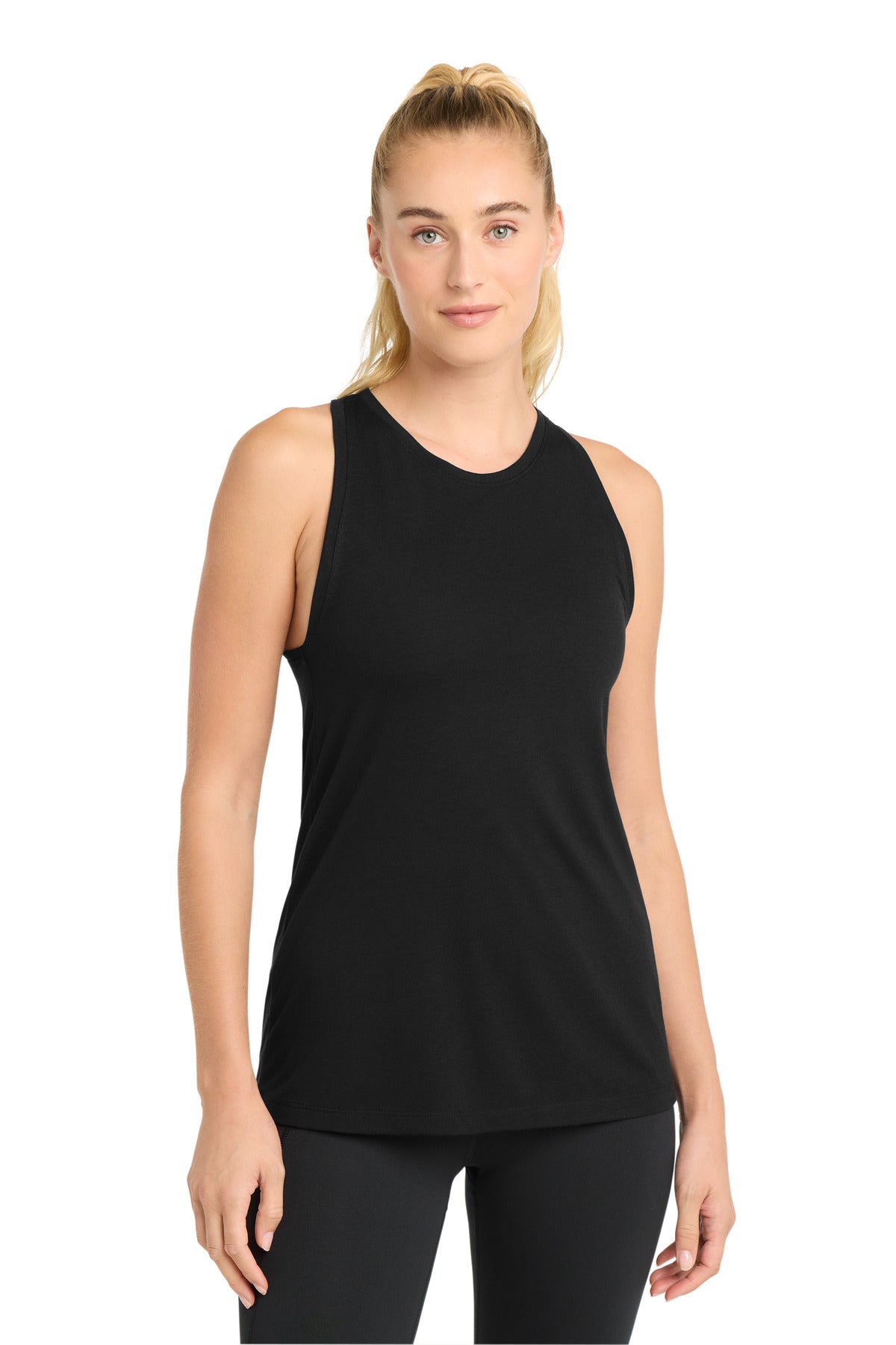 Sport-Tek Women's PosiCharge Tri-Blend Wicking Tank LST402 Black Triad Solid