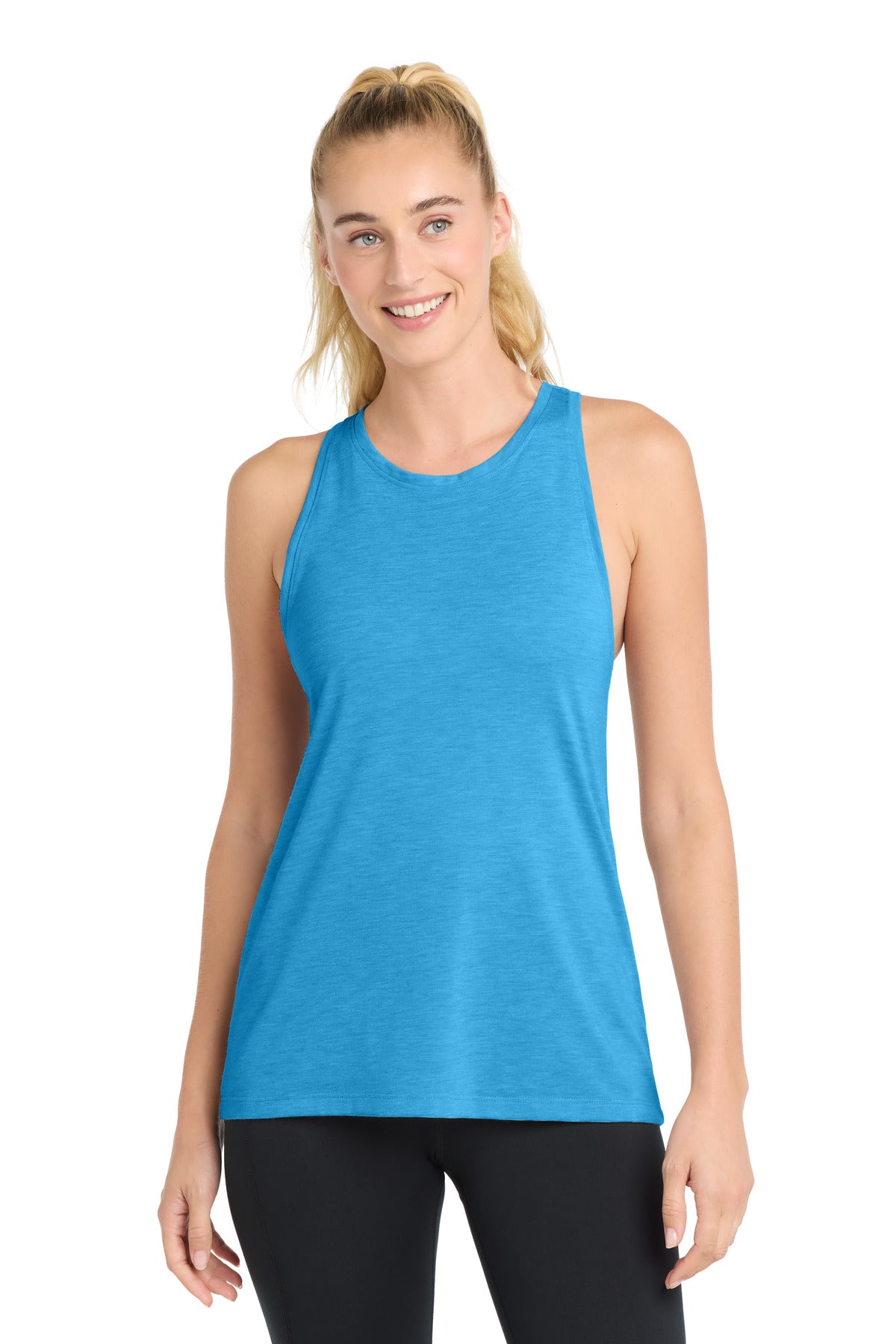 Sport-Tek Women's PosiCharge Tri-Blend Wicking Tank LST402 Pond Blue Heather