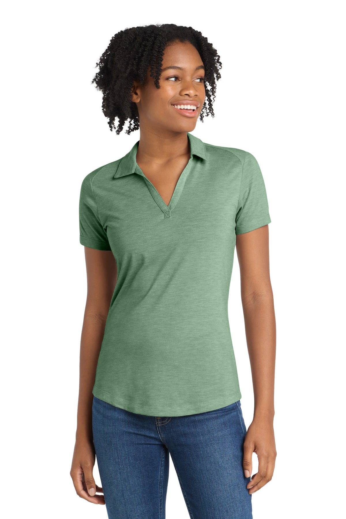 Sport-Tek Women's PosiCharge Tri-Blend Wicking Polo LST405 Forest Green Heather