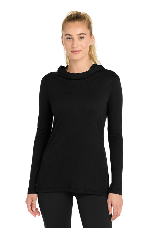 Sport-Tek Women's PosiCharge Tri-Blend Wicking Long Sleeve Hoodie LST406 Black Triad Solid