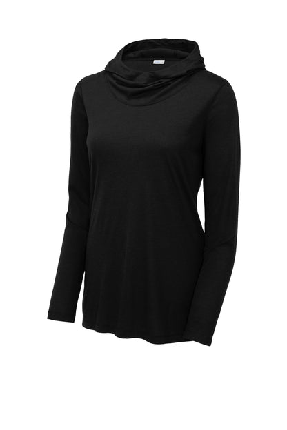 Sport-Tek Women's PosiCharge  Tri-Blend Wicking Long Sleeve Hoodie LST406 Black Triad Solid