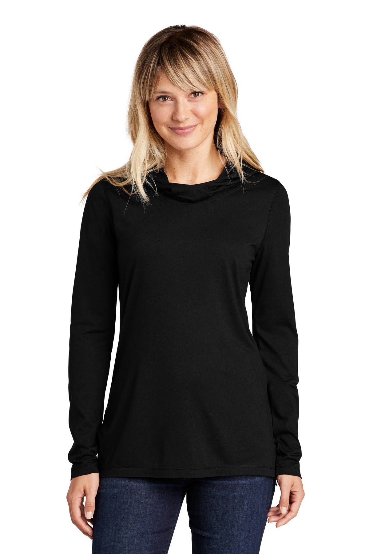 Sport-Tek Women's PosiCharge  Tri-Blend Wicking Long Sleeve Hoodie LST406 Black Triad Solid