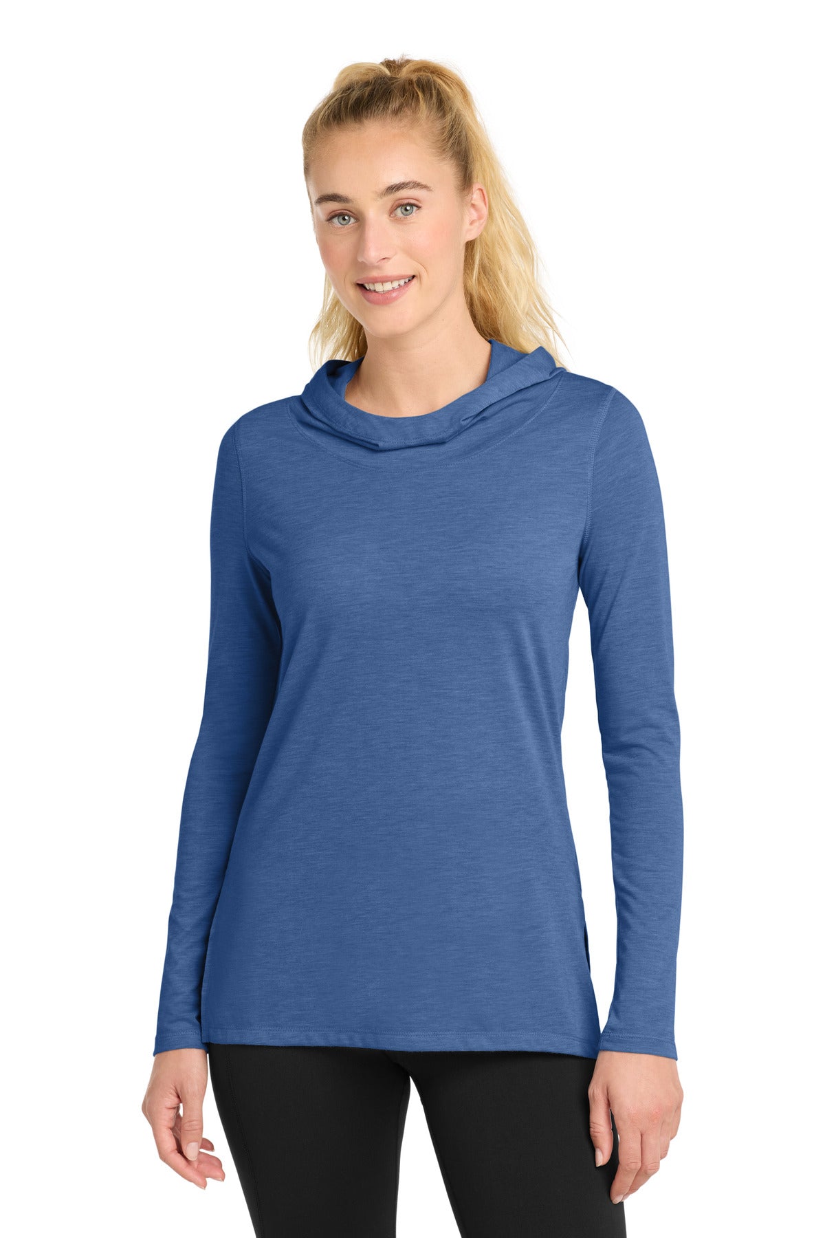 Sport-Tek Women's PosiCharge Tri-Blend Wicking Long Sleeve Hoodie LST406 True Royal Heather