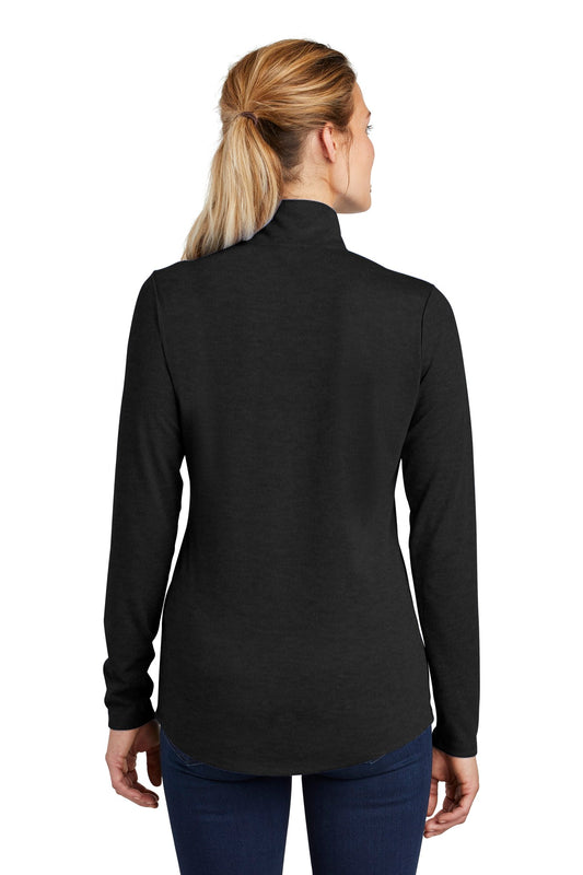 Sport-Tek  Women's PosiCharge  Tri-Blend Wicking 1/4-Zip Pullover. LST407 Black Triad Solid