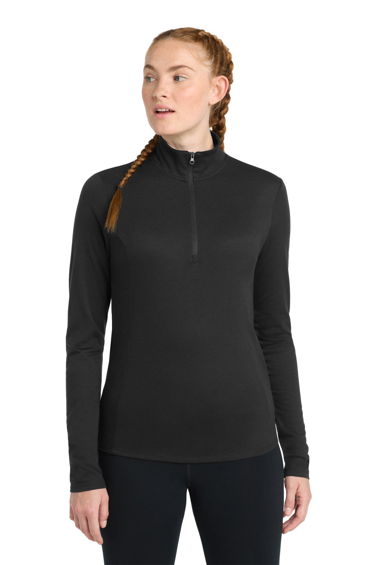 Sport-Tek Women's PosiCharge Tri-Blend Wicking 1/4-Zip Pullover LST407 Black Triad Solid