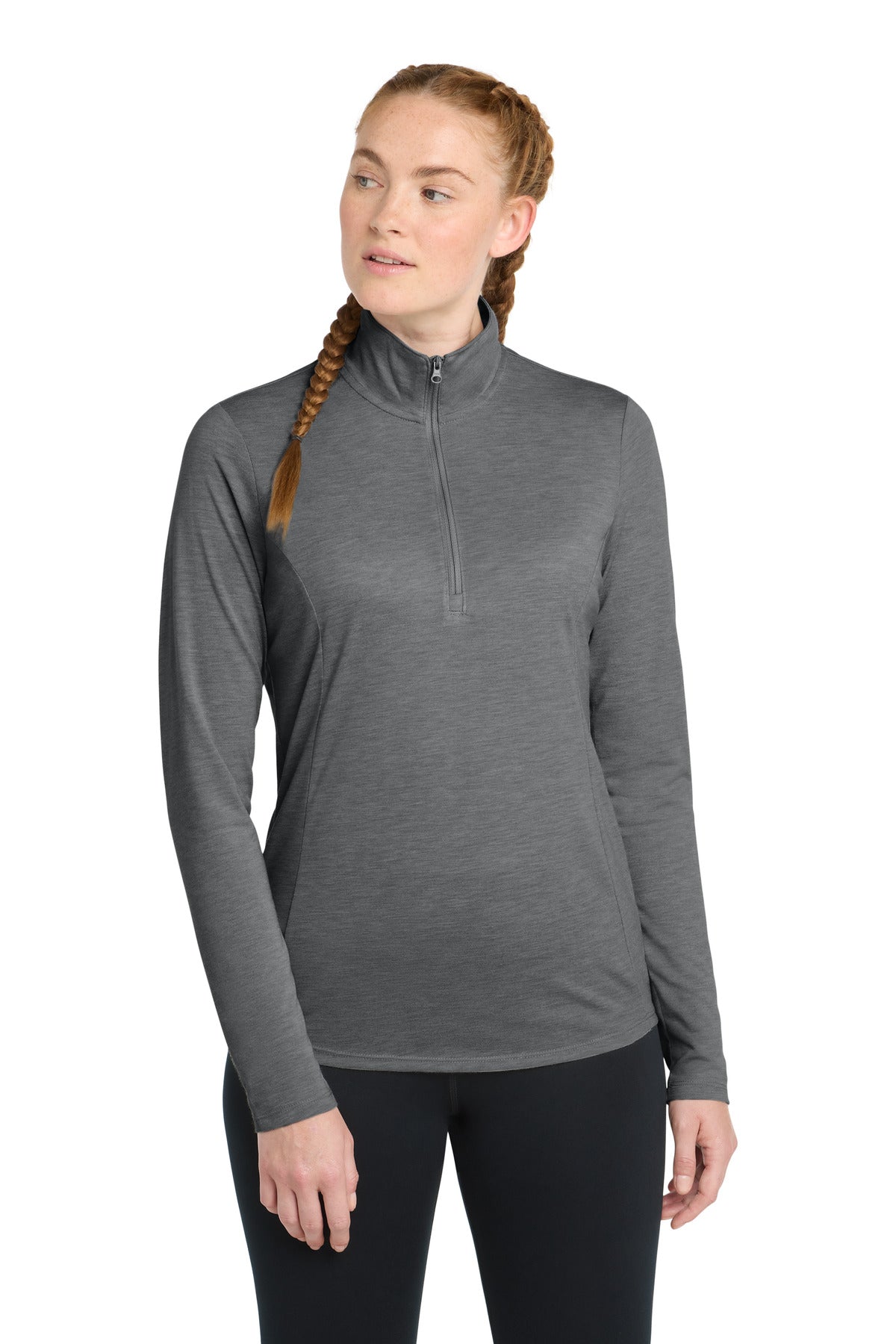 Sport-Tek Women's PosiCharge Tri-Blend Wicking 1/4-Zip Pullover LST407 Dark Grey Heather