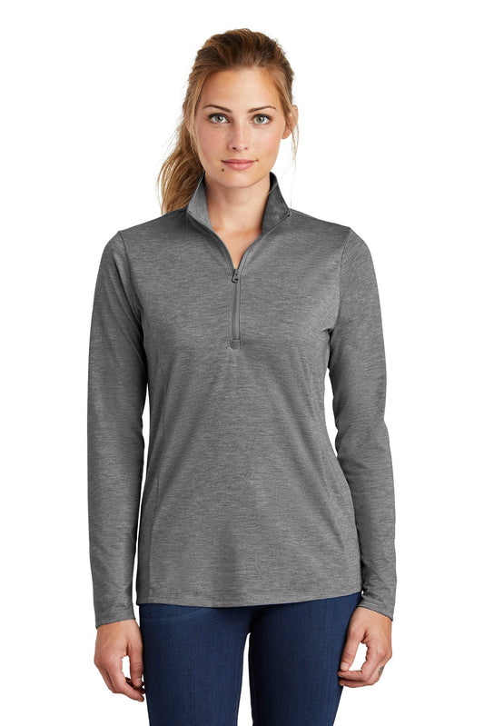 Sport-Tek  Women's PosiCharge  Tri-Blend Wicking 1/4-Zip Pullover. LST407 Dark Grey Heather