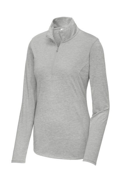 Sport-Tek  Women's PosiCharge  Tri-Blend Wicking 1/4-Zip Pullover. LST407 Light Grey Heather