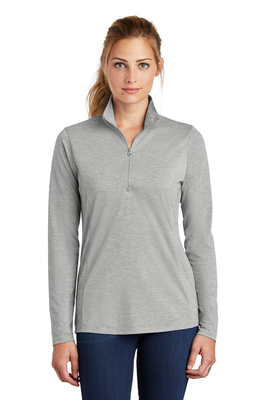 Sport-Tek  Women's PosiCharge  Tri-Blend Wicking 1/4-Zip Pullover. LST407 Light Grey Heather