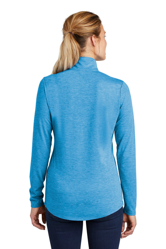 Sport-Tek  Women's PosiCharge  Tri-Blend Wicking 1/4-Zip Pullover. LST407 Pond Blue Heather