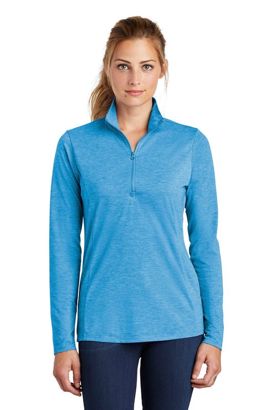 Sport-Tek  Women's PosiCharge  Tri-Blend Wicking 1/4-Zip Pullover. LST407 Pond Blue Heather