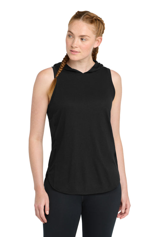 Sport-Tek Women's PosiCharge Tri-Blend Wicking Draft Hoodie Tank LST410 Black/ Black Triad Solid