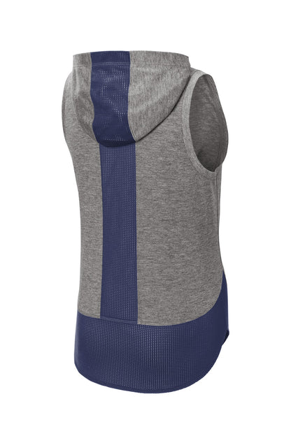 Sport-Tek  Women's PosiCharge  Tri-Blend Wicking Draft Hoodie Tank. LST410 True Navy/ Dark Grey Heather