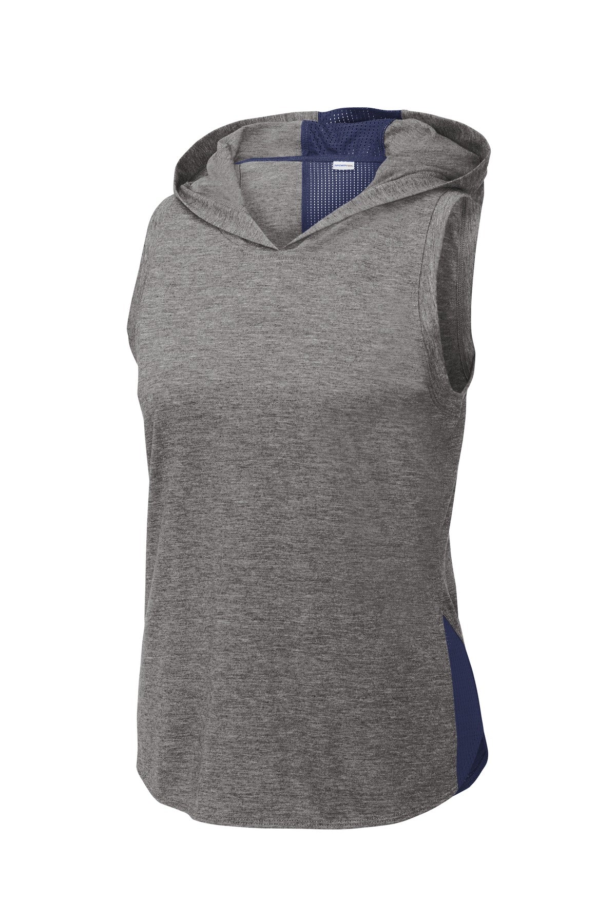 Sport-Tek  Women's PosiCharge  Tri-Blend Wicking Draft Hoodie Tank. LST410 True Navy/ Dark Grey Heather