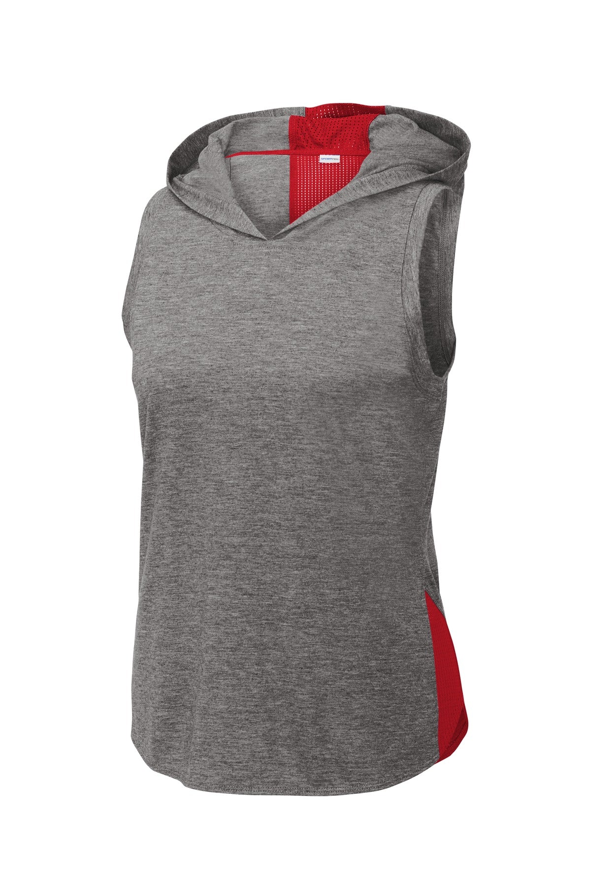 Sport-Tek  Women's PosiCharge  Tri-Blend Wicking Draft Hoodie Tank. LST410 True Red/ Dark Grey Heather