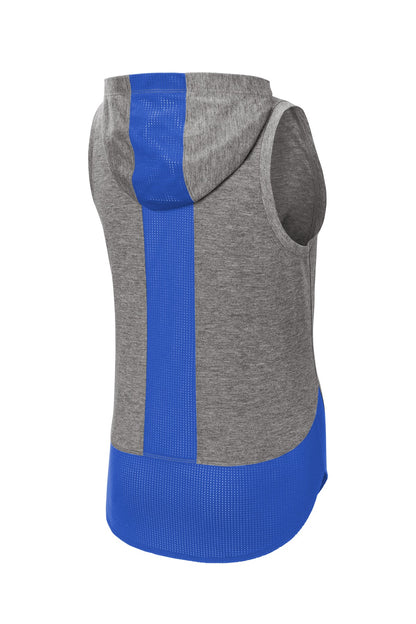 Sport-Tek  Women's PosiCharge  Tri-Blend Wicking Draft Hoodie Tank. LST410 True Royal/ Dark Grey Heather