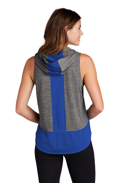 Sport-Tek  Women's PosiCharge  Tri-Blend Wicking Draft Hoodie Tank. LST410 True Royal/ Dark Grey Heather
