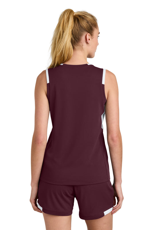 Sport-Tek Women's Club Sleeveless V-Neck LST441 Maroon/ White